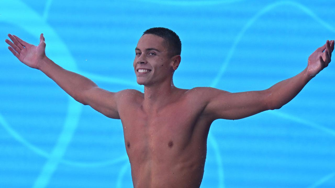 Romania's David Popovici reacts after winning and setting a new world record. Picture: Albert Pilozzi