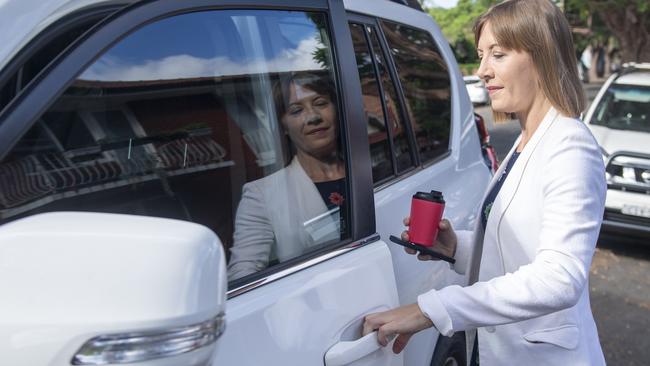 Jo Haylen leaves her Sydney home on Tuesday before her afternoon resignation.