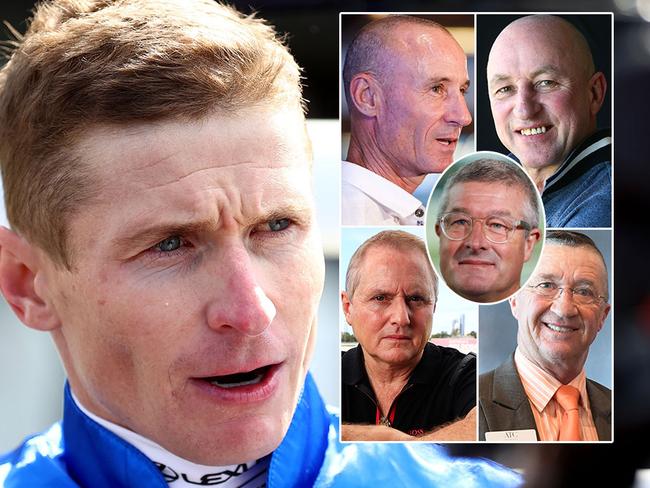 Jockey James McDonald has drawn praise from greats of the game, including (inset, clockwise from top left) Glen Boss, Jim Cassidy, Malcolm Johnston, Shayne Dye and (centre) Darren Beadman.