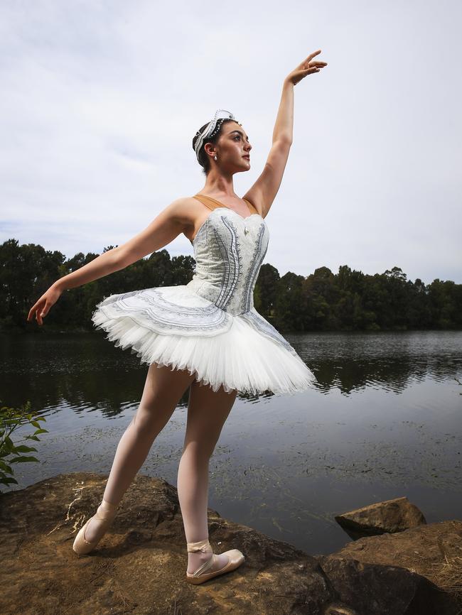 Ballerina Montana Rubin pictured by the Nepean River in Emu Plains ahead of The Australian Ballet’s Penrith event. Picture: Dylan Robinson