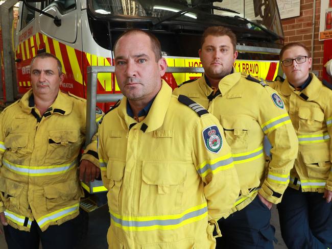 22/1/20: Horsley Park RFS brigade president Sam Quattromani, brigade captain, Darren Nation, senior deputy Anthony Chiccaldo and brigade crew leader Blake Kingdom at Horsley Park RFS Brigade Depot, Horsley Park. The volunteer firefighter is The Australian newspapers Australian of the Year. John Feder/The Australian