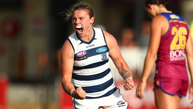 Chloe Scheer almost won the game for Geelong in the final term. Picture: Chris Hyde/Getty Images