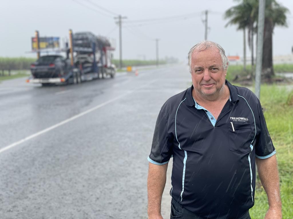 Jeff Sturdy, owner, Treadwell Tyre Service on Boundary Rd East watched three cars break down in the morning of February 4, 2025, driving through floodwaters. Picture: Janessa Ekert