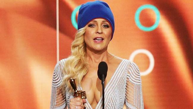 Carrie Bickmore wearing a beanie at the Logies.