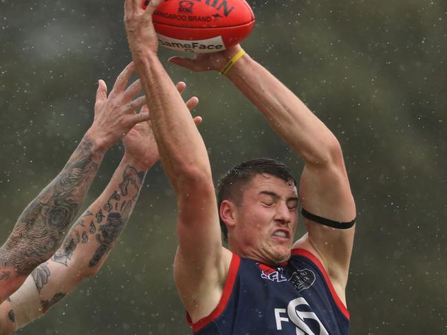 June 29, Southern FNL: Springvale Districts v Murrumbeena .18 Matt Wetering marks the ball for Springvale Districts.Picture: Stuart Milligan