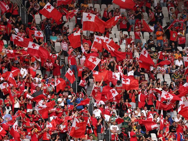 The powerful Tongan-heavy crowd in Sydney for the rugby league on Sunday. Picture: Getty