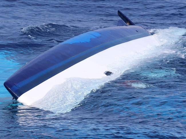 A US Coast Guard photo of the catamaran Surf into Summer which Lewis Bennett and wife Isabella Hellmann were sailing on before her disappearance,