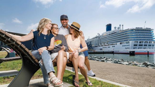 Family members Keli Consolver, Kathy Phleiderer, Michelle Pruitt and Ryan Pruitt from the USA at Pinkenba Cruise ship terminal after disembarking their Carnival Cruise to spend a day trip in Brisbane. Picture Lachie Millard