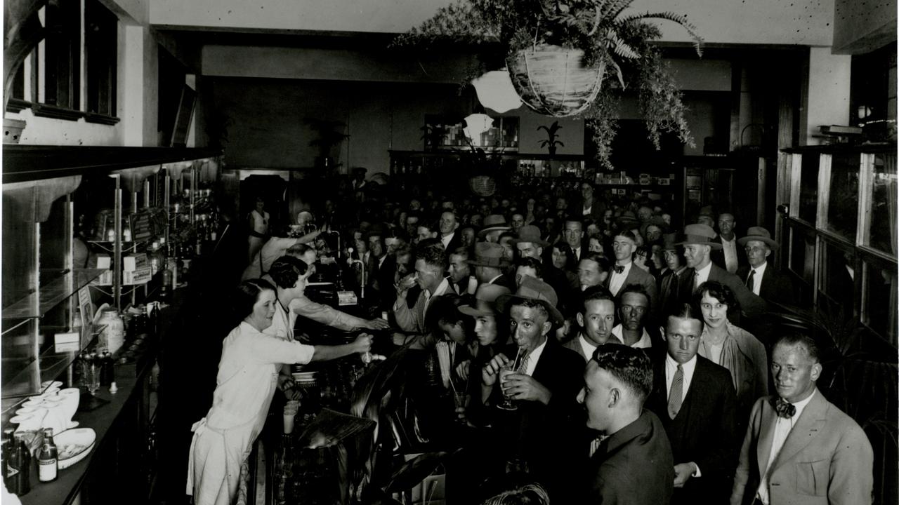 ONE TIME USE ONLY FOR SATURDAY TELEGRAPH HISTORY PAGE MUST CREDIT WOOLLAHRA LIBRARYInterior of confectionery shop in Olympic Theatre, showing customers, c1930.