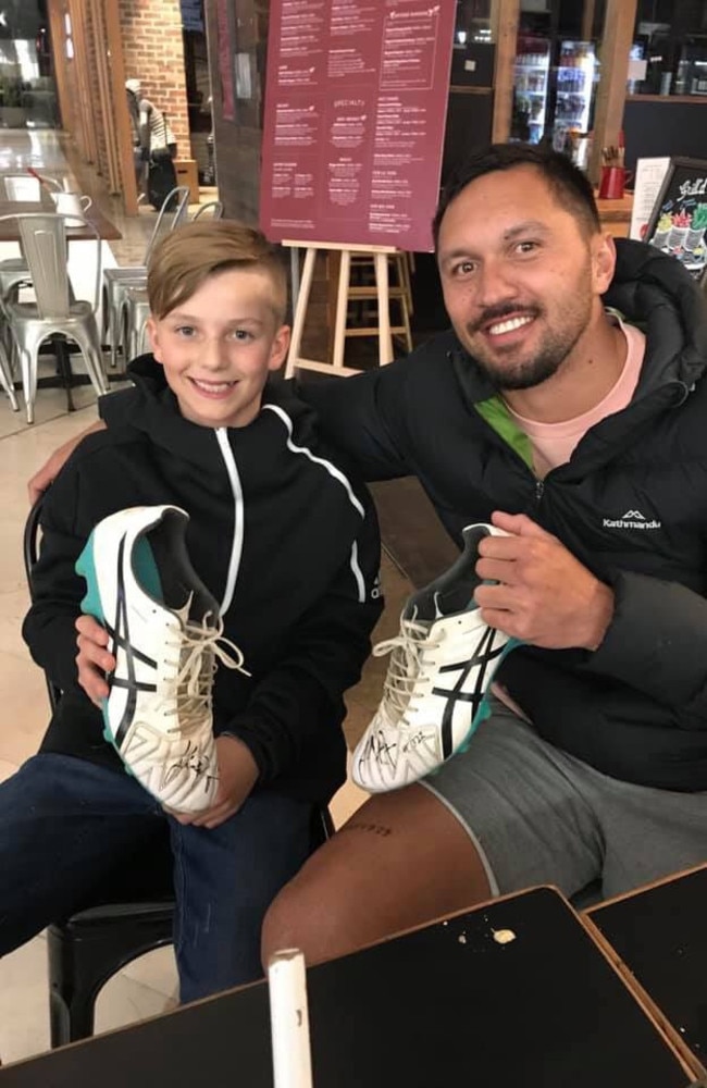 Jordan Rapana with young fan Brayden on his birthday.