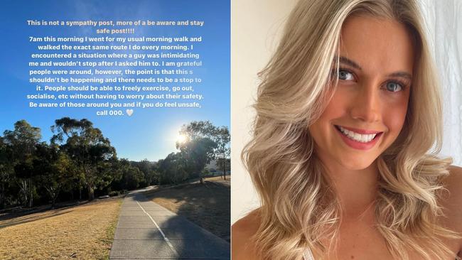 Mikayla Gradara, 26, was targeted in a terrifying incident while walking on a popular trail. Picture: Supplied