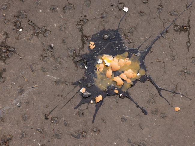 An egg that was thrown in the direction of Britain's King Charles III during a ceremony at Micklegate Bar. Picture: AFP