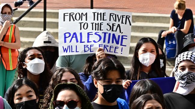 Palestine supporters at University of California, Los Angeles. Picture: AFP