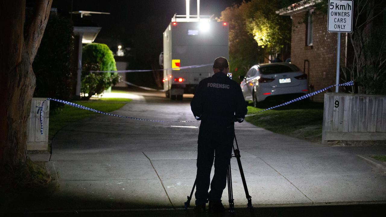 Forensic police at the Mt Pleasant property in Nunawading. Picture: Sarah Matray