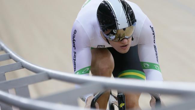 Australia's Matthew Glaetzer rides in sprint qualifying at the World Track Cycling championship. Picture: Tim Ireland (AP)