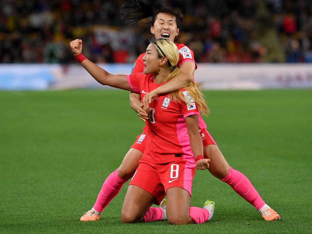 Korea goals: Cho Sohyun of Korea Republic celebrates a goal against Germany in Brisbane. Picture: Justin Setterfield/Getty Images