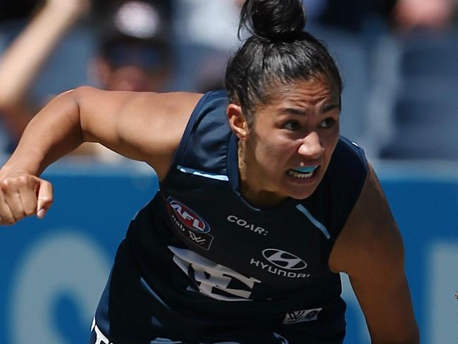 AFLW Carlton v Western Bulldogs Darcy Vescio kicks a goal Third term  Picture:Wayne Ludbey