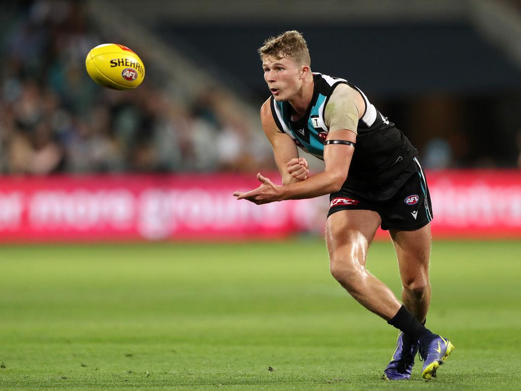Xavier Duursma is in his fourth season with the Power. Picture: Sarah Reed/AFL Photos via Getty Images