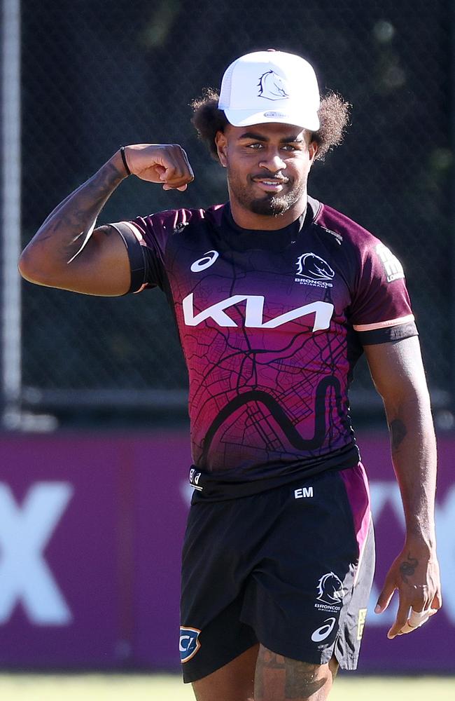 Ezra Mam at Broncos training. Picture: Liam Kidston