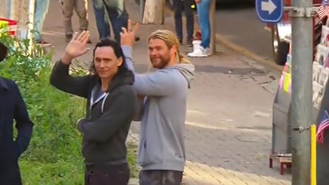 Chris Hemsworth and Tom Hiddleston on Thor set in Brisbane