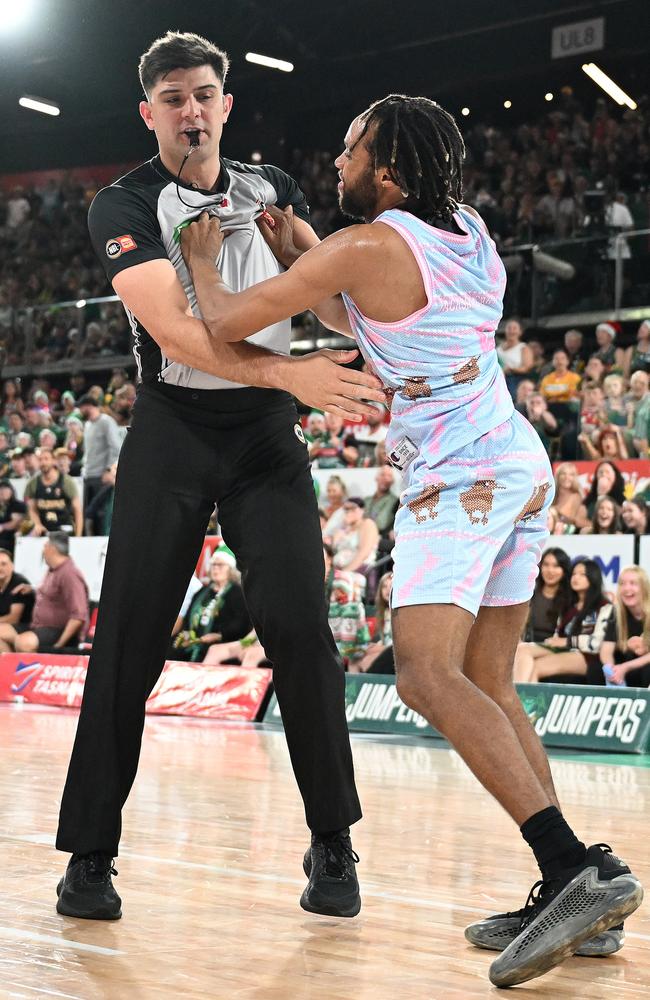 Parker Jackson-Cartwright appeared to push a referee during the melee. Picture: Getty Images