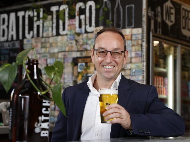 Clubs NSW CEO Josh Landis (pictured) and Batch Brewing Company owner Andrew Fineran have come up with an idea to offer free beer for those who have got the vaccine on the day Sydney lockdown ends. Pictured at the brewery in Marrickville. Picture: Jonathan Ng