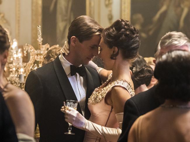 Tony and Princess Margaret share a moment at their engagement party in season two of The Crown.