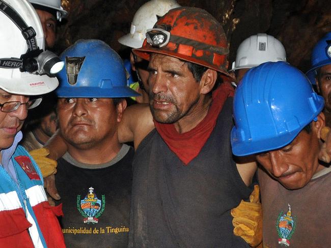 Nine Peruvian miners were rescued after seven days trapped underground. Picture: AP