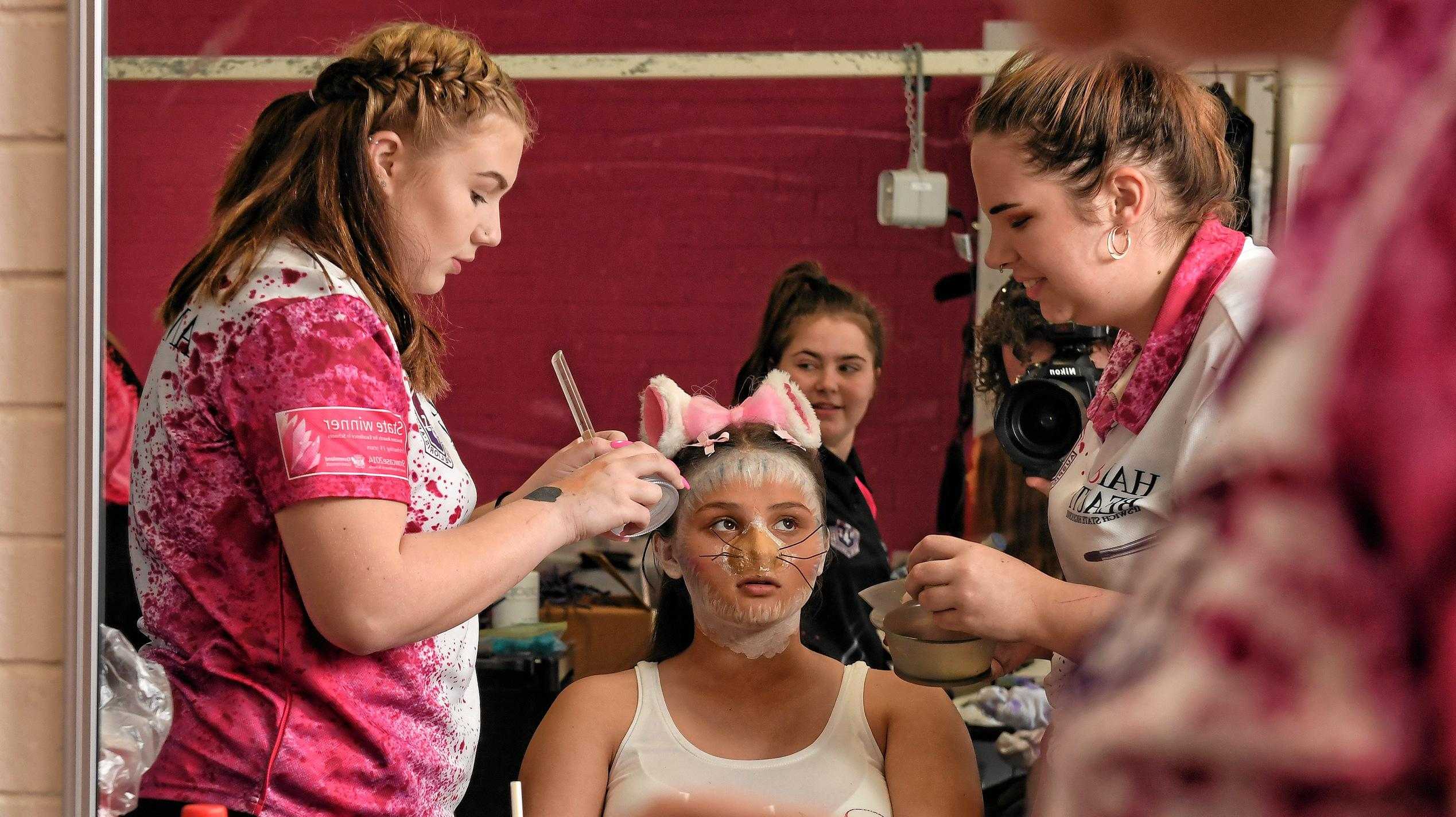 Ipswich State High School held their 10th Anniversary Hair and Beauty Showcase which will highlighted the work completed across the senior years in the HAB Program.  Students preparing for the event on Wednesday. Picture: Rob Williams