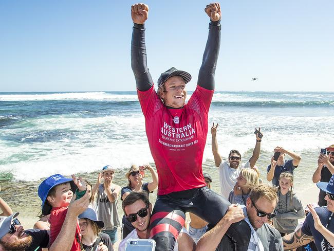 Reigning World Champion John John Florence of Hawaii after winning the Drug Aware Margaret River Pro.