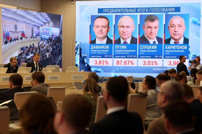 Preliminary voting results in the Russian presidential election showed Vladimr Putin set for an easy win