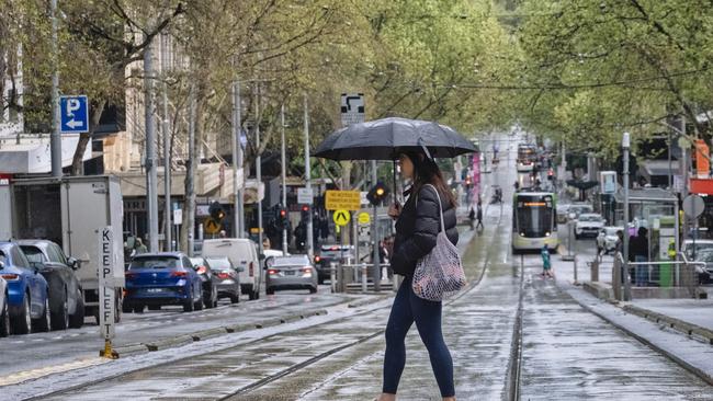 MELBOURNE AUSTRALIA - NewsWire Photos SEPTEMBER 14, 2024:Generic photo of people walking through thhe city on a cold and rainy day. Picture: NewsWire / Luis Enrique Ascui