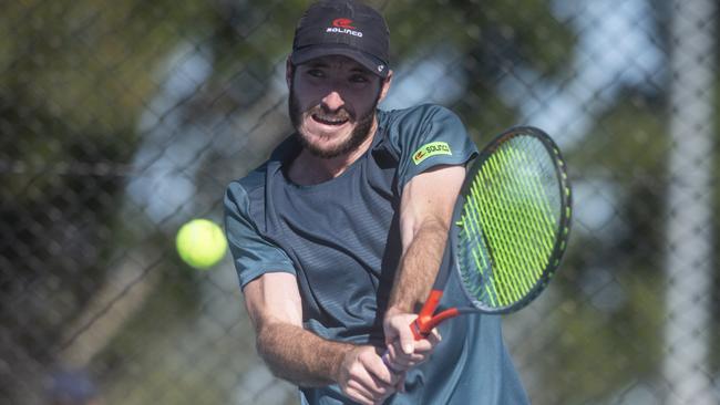 Joshua Ryan in the mens final of the North Coast Tennis Championships at Grafton City Tennis Club last year.