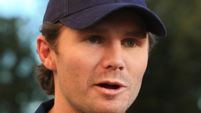 Patrick Dangerfield confronts media at Simonds Stadium. Picture: Peter Ristevski