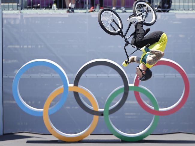 Logan Martin wins gold in the BMX freestyle men’s finals at the Ariake Urban Sports Park in Tokyo. Picture: Alex Coppel