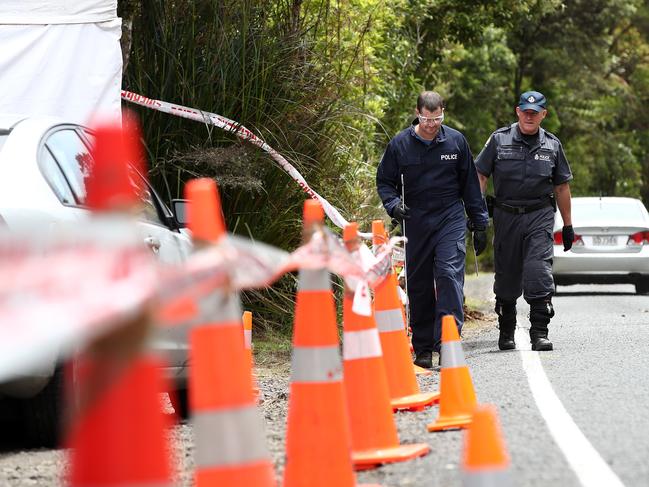 Police search the area where Grace Millane's body was found on December 10. Picture: Getty