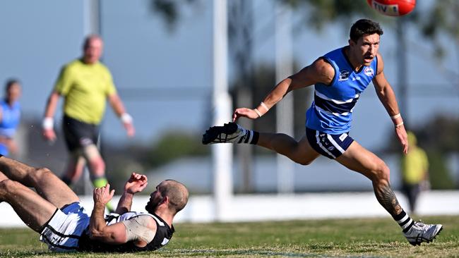 WRFL: Action from the clash between Point Cook Centrals and Parkside. Picture: Andy Brownbill