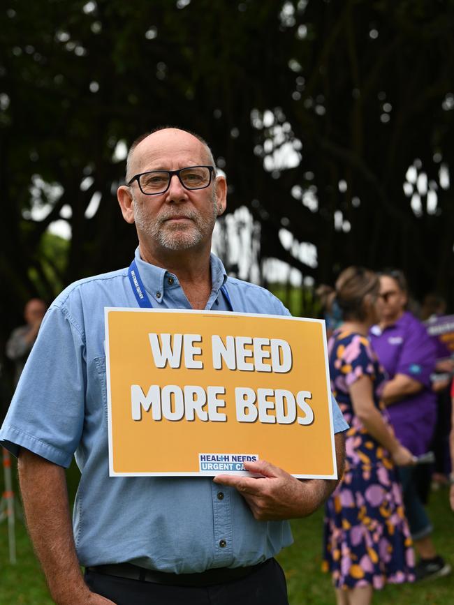 Wayne Costelloe at the rally. Picture: Emily Barker