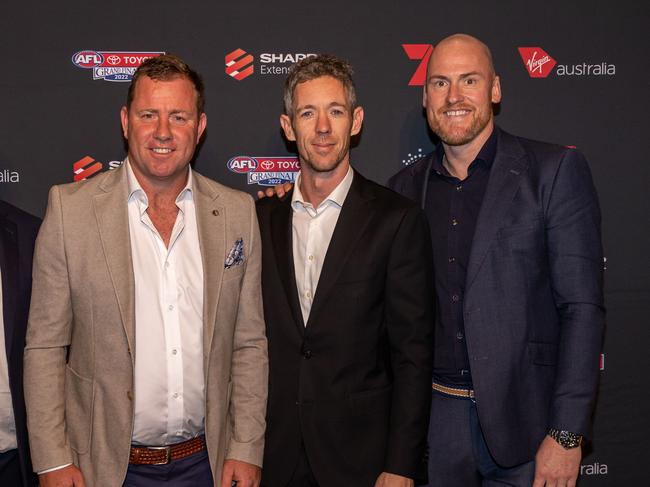 Luke Hodge, Unsure, Bob Murphy, Jarryd Roughead. AFL Grand Final lunch held at Crown Casino Palladium. Picture: Jason Edwards