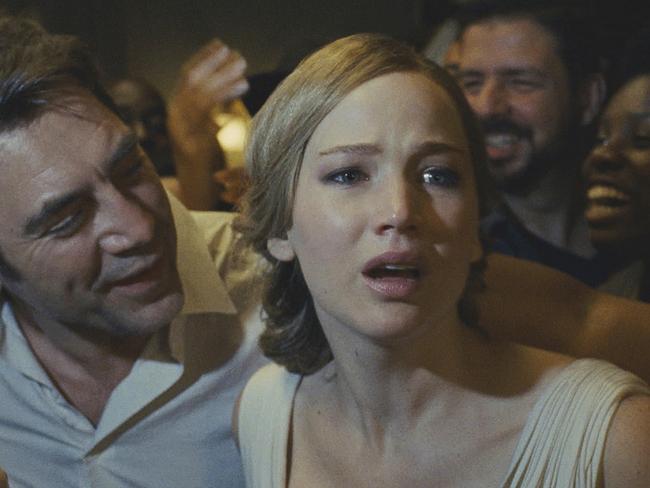 Watch if you dare. Javier Bardem and Lawrence in a scene from 