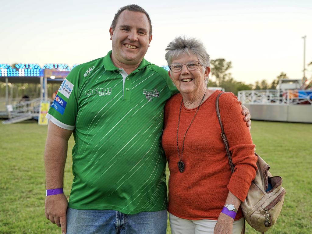 Mitchell Ohl, of Townsville, with Chris Rhodes, of Gladstone celebrating the 50th anniversary of Coppabella. Mr Ohl was born in the Bowen Basin town whereas Ms Rhodes raised two kids there. Picture: Heidi Petith