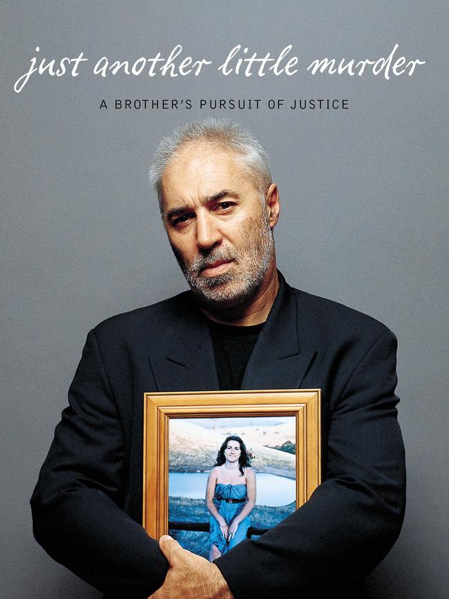 The cover of Phil Cleary’s book in which he is holding a photo of his murdered sister Vicki.