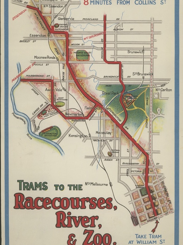 This 1930s transport map shows the location of the Ascot Racecourse along with Flemington and Moonee Valley. Picture: State Library of Victoria