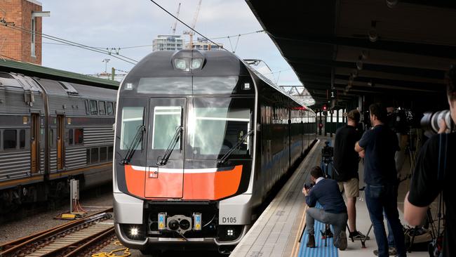 The new Mariyung train as it arrives at Central station. The Mariyung is part of the new intercity train fleet. Picture: NCA NewsWire / Damian Shaw