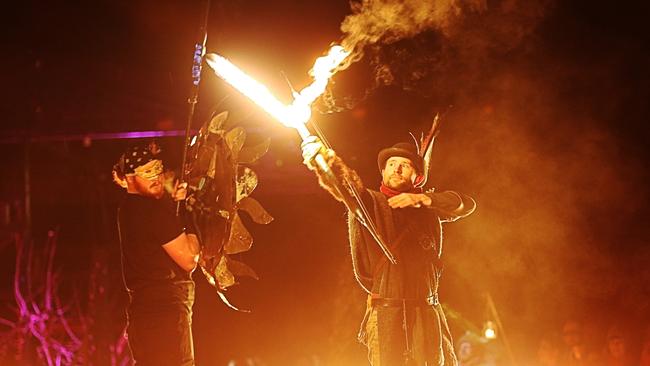 Archer Dan Hennessey sets the Mid-Winter Man alight at the Huon Valley Mid-Winter fest. Picture: PATRICK GEE
