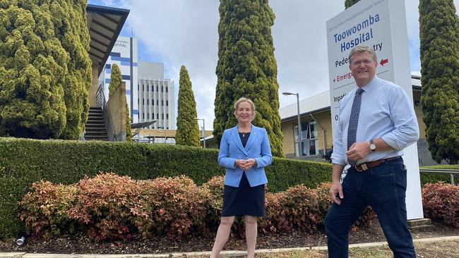 Ros Bates and Trevor Watts outside the Toowoomba Hospital.