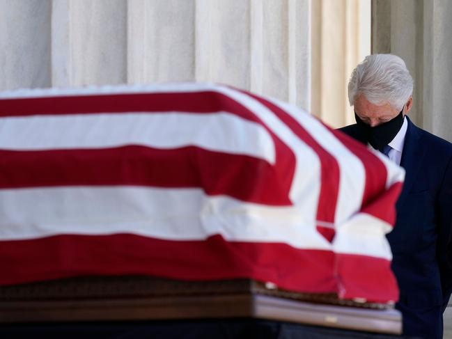 Former US President Bill Clinton pays his respects as Justice Ruth Bader Ginsburg lies in repose in front of the US Supreme Court in Washington, DC. Picture: AFP