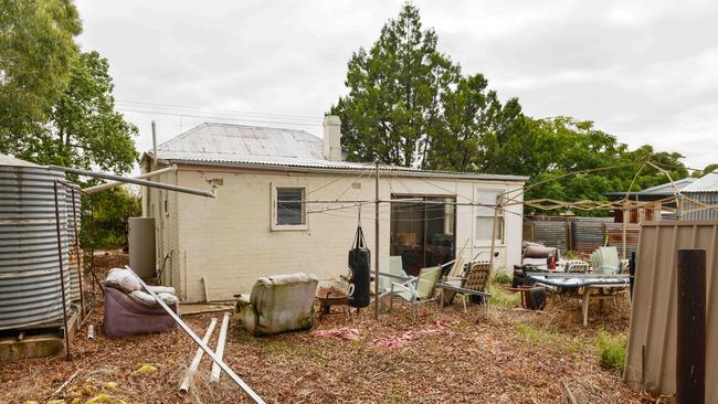 Back yard of the home of Sean Ferris who was fatally shot by police after he stabbed them outside his Symons St, Crystal Brook house. Picture: Brenton Edwards