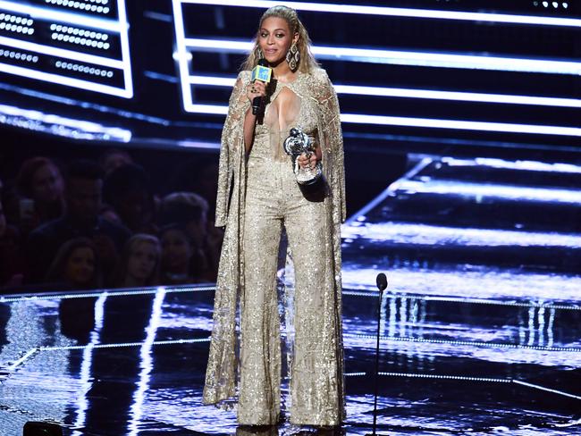 Beyonce accepts the award for “Best Female Video” onstage during the 2016 MTV Video Music Awards at Madison Square Garden on August 28, 2016 in New York City. Picture: AFP