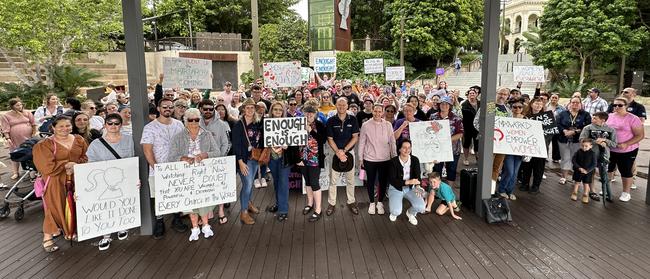 Armed with placards, more than 60 people attended a rally this morning at Rockhampton's Fitzroy Riverbank to get across multiple messages about Family and Domestic Violence.